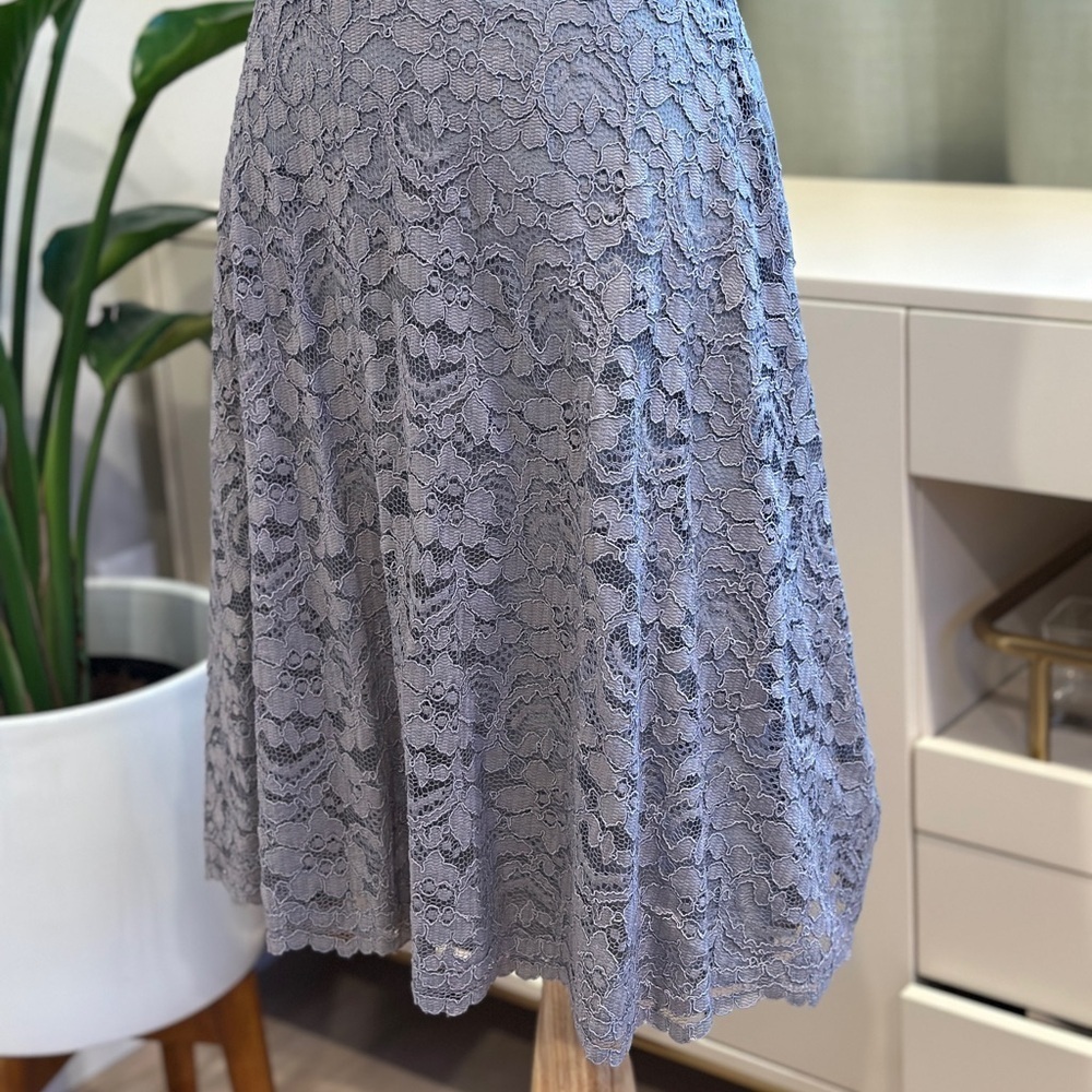 David's Bridal Dusty Grey Lace Midi Dress - Picture 5 of 8
